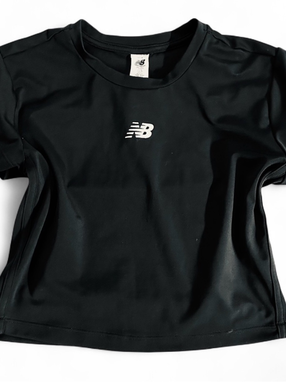 New Balance Black Short-Sleeve crop top Tee with White Logo